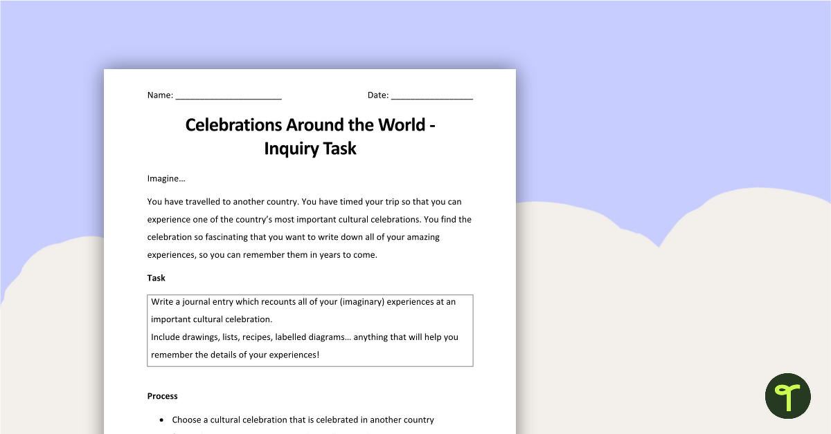 Celebrations Around The World Inquiry Task teaching resource