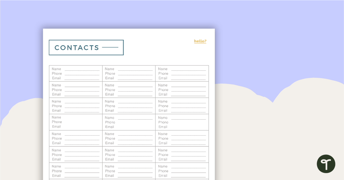 Angles Printable Teacher Diary - Contacts Page teaching resource