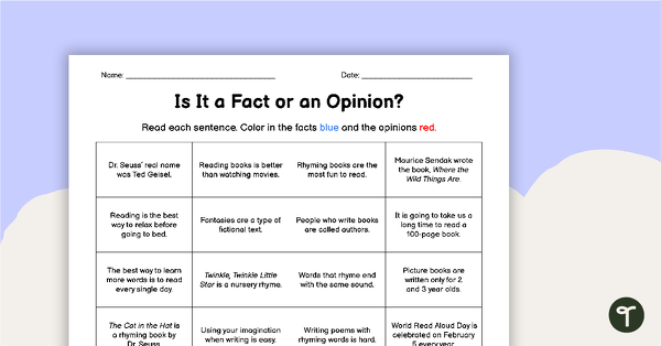 Go to Is It a Fact or an Opinion? - Worksheet teaching resource