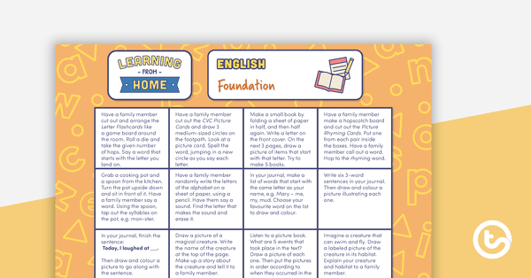 Go to Foundation – Week 3 Learning from Home Activity Grids teaching resource