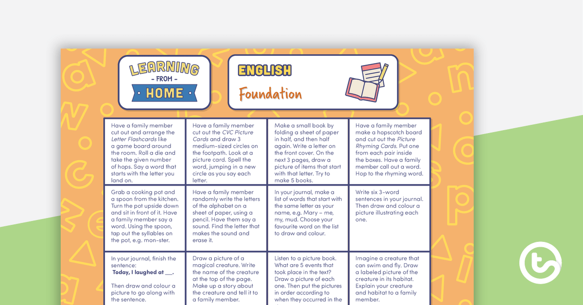 Preview image for Foundation – Week 3 Learning from Home Activity Grids - teaching resource