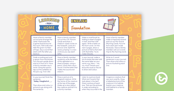 Foundation – Week 3 Learning from Home Activity Grids teaching resource