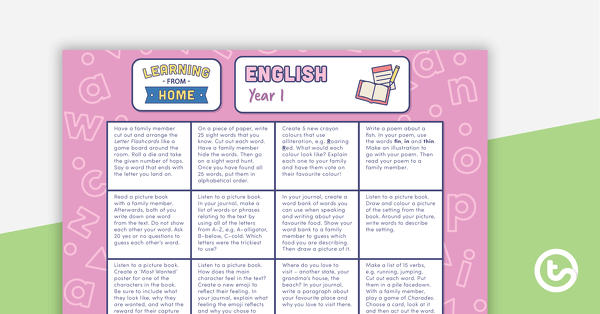 Year 1 – Week 3 Learning from Home Activity Grids teaching resource