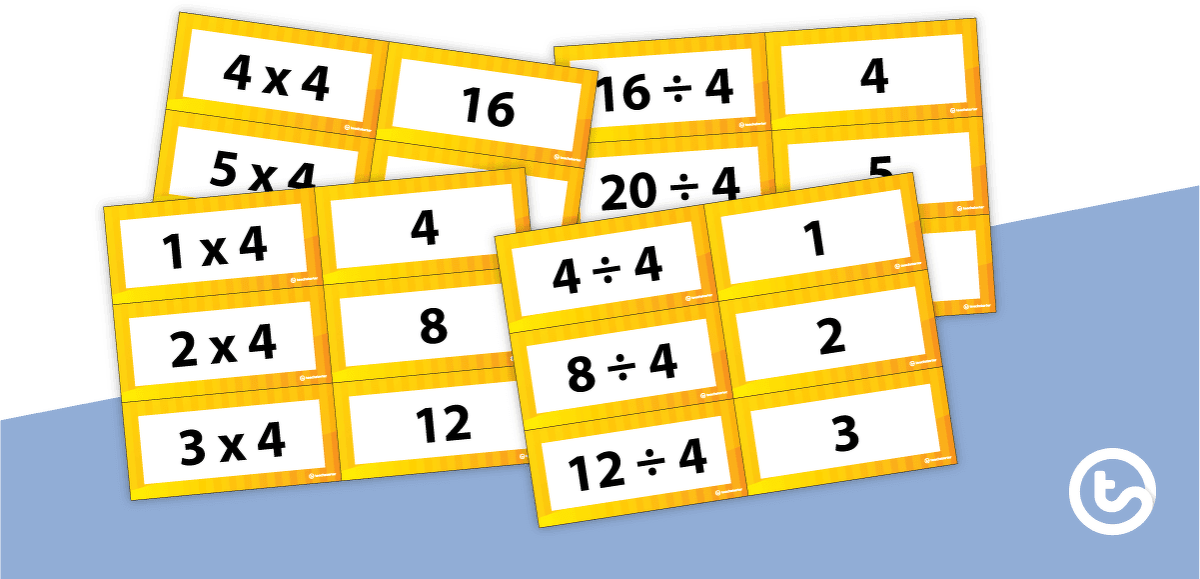 Multiplication and Division Facts Flashcards - Multiples of 4 teaching resource