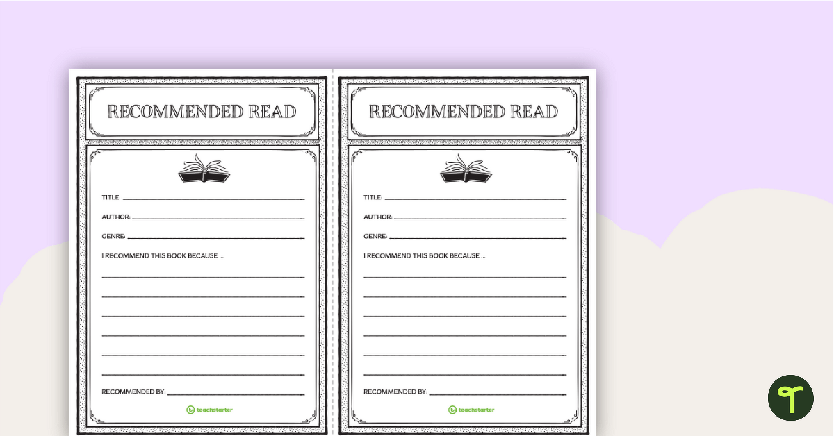 Book Recommendation Template teaching resource