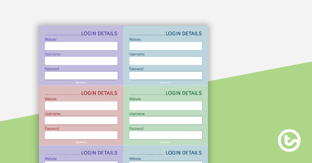 Computer Username and Password Login Cards teaching resource