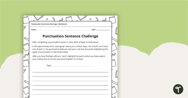 Image of Punctuation Sentence Challenge Worksheet