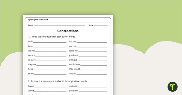Apostrophes of Contraction Worksheets teaching resource