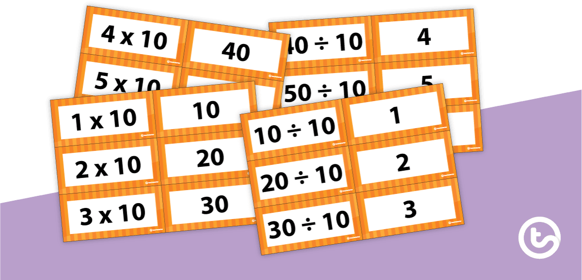 Multiplication and Division Facts Flashcards - Multiples of 10 teaching resource