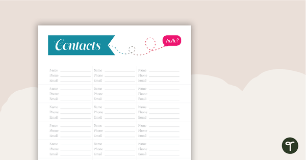 Chevrons Printable Teacher Diary - Contacts Page teaching resource