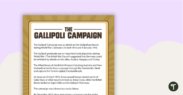 The Gallipoli Campaign - Worksheets teaching resource