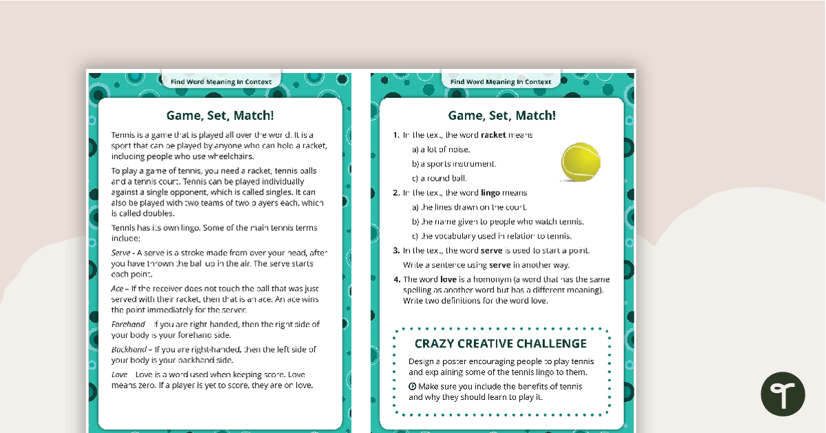 Comprehension Task Cards - Finding Word Meaning In Context teaching resource