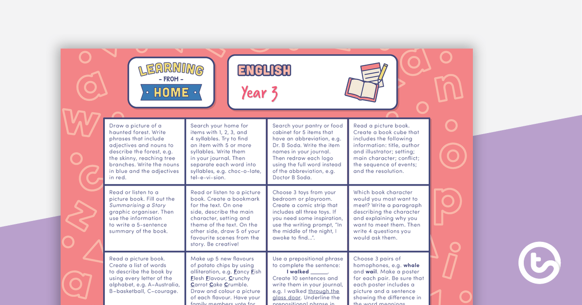 Preview image for Year 3 – Week 3 Learning from Home Activity Grids - teaching resource