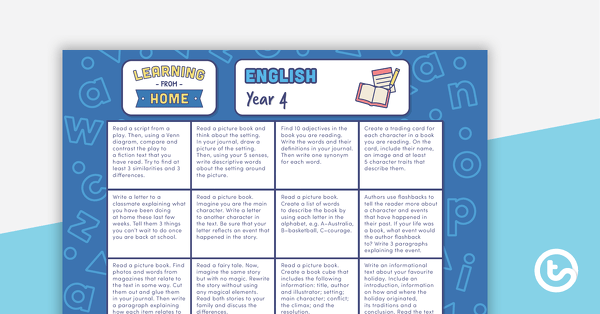 Year 4 – Week 3 Learning from Home Activity Grids teaching resource