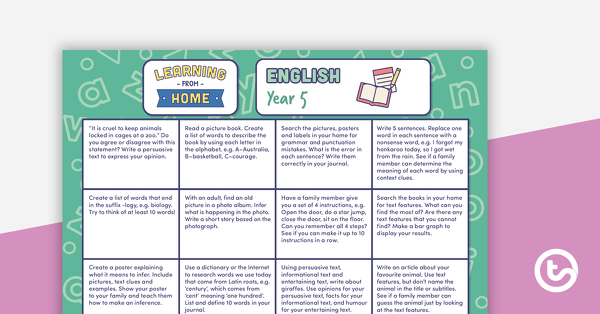 Go to Year 5 – Week 3 Learning from Home Activity Grids teaching resource