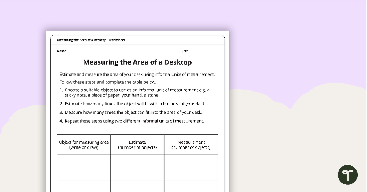 Measuring the Area of a Desktop Worksheet teaching resource