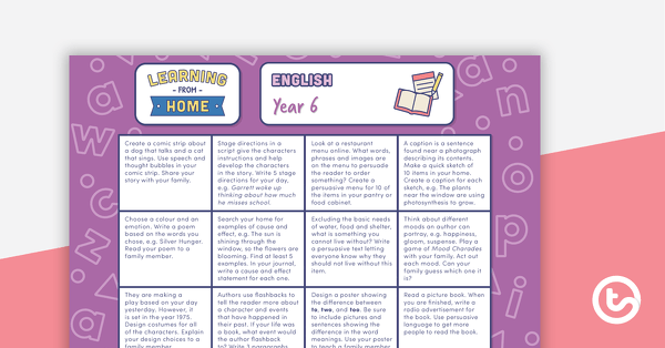 Year 6 – Week 3 Learning from Home Activity Grids teaching resource