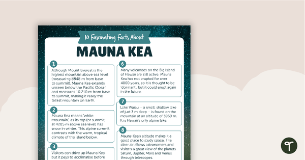 10 Fascinating Facts About Mauna Kea – Comprehension Worksheet teaching resource
