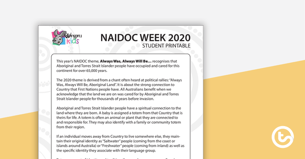 Go to NAIDOC Week 2020 Student Printable teaching resource