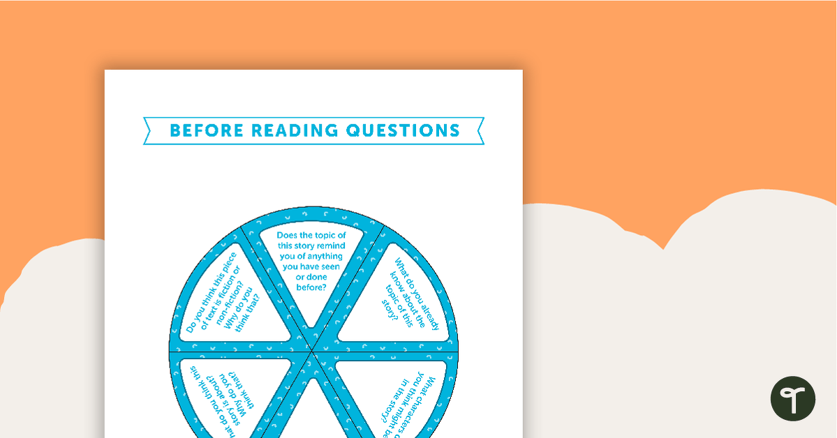 预览图像之前,期间和之后的阅读Fiction Questions - Wheel - teaching resource