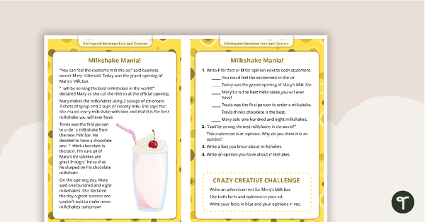 Go to Comprehension Task Cards - Distinguishing Between Fact and Opinion teaching resource