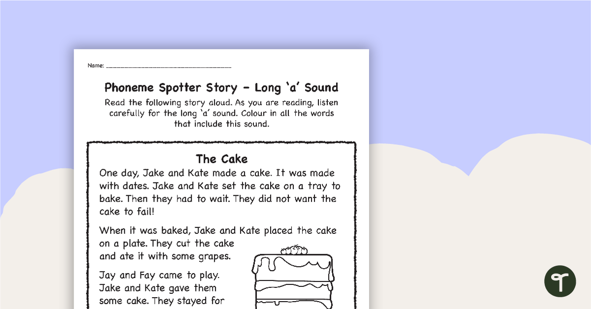 Phoneme Spotter Story - Long 'a' Sound teaching resource