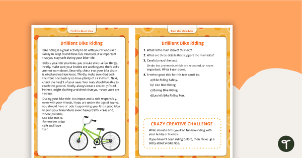 Comprehension Task Cards - Finding The Main Idea teaching resource