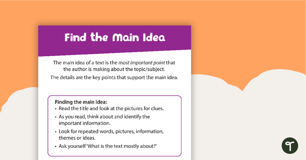 Comprehension Task Cards - Finding The Main Idea teaching resource