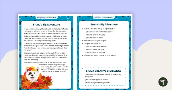 Comprehension Task Cards - Recognising Cause And Effect teaching resource