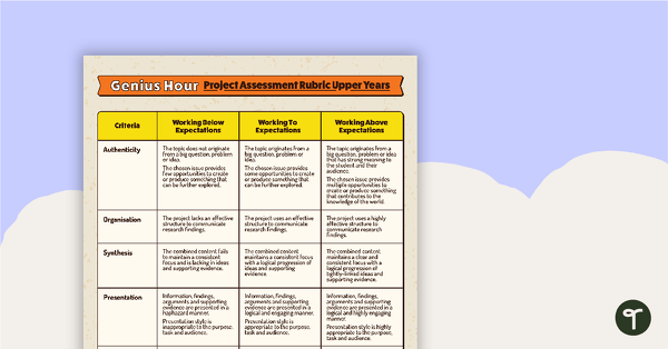 Go to Genius Hour Project Assessment Rubric - Upper Years teaching resource
