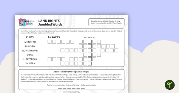 Go to Land Rights Jumbled Words teaching resource