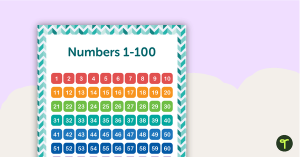 Teal Chevron - Numbers 1 to 100 Chart teaching resource