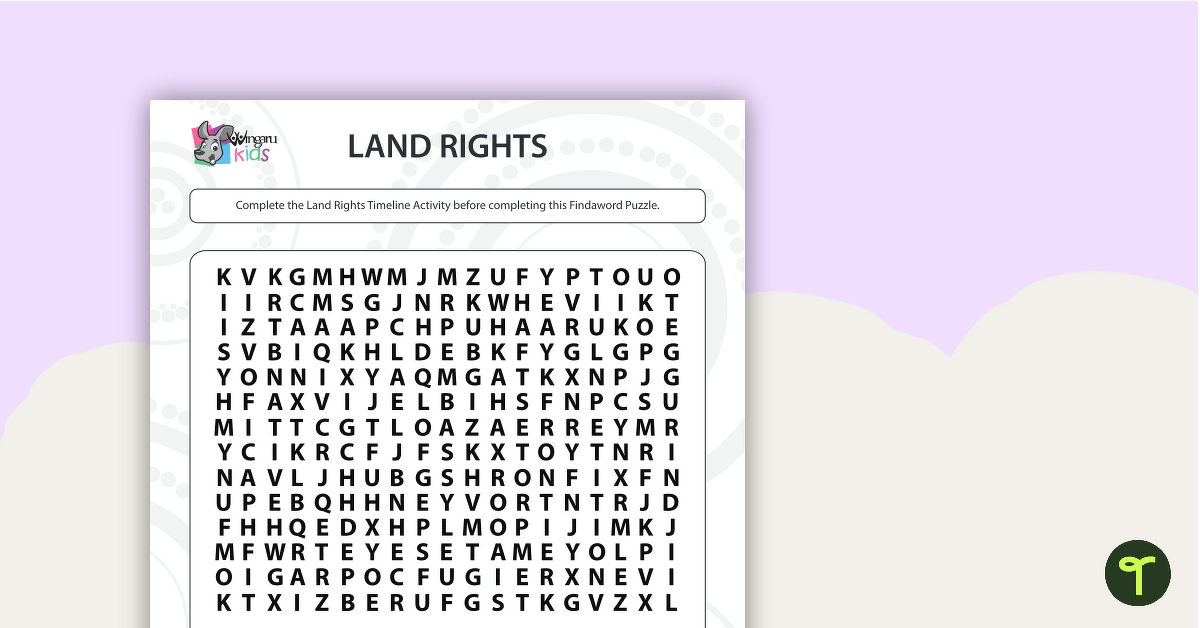 Land Rights Word Search - Upper Primary teaching resource