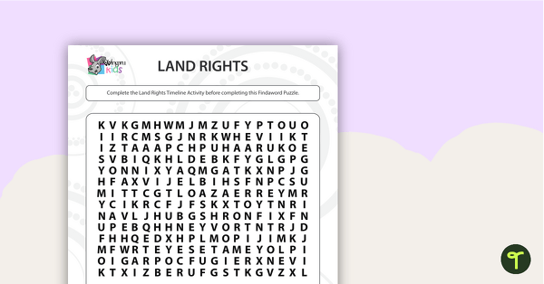 Land Rights Word Search - Upper Primary teaching resource
