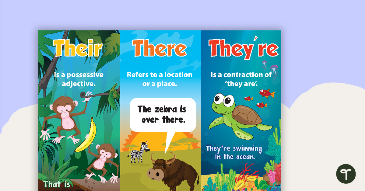 Their, They're and There Homophones Poster Original Design | Teach Starter