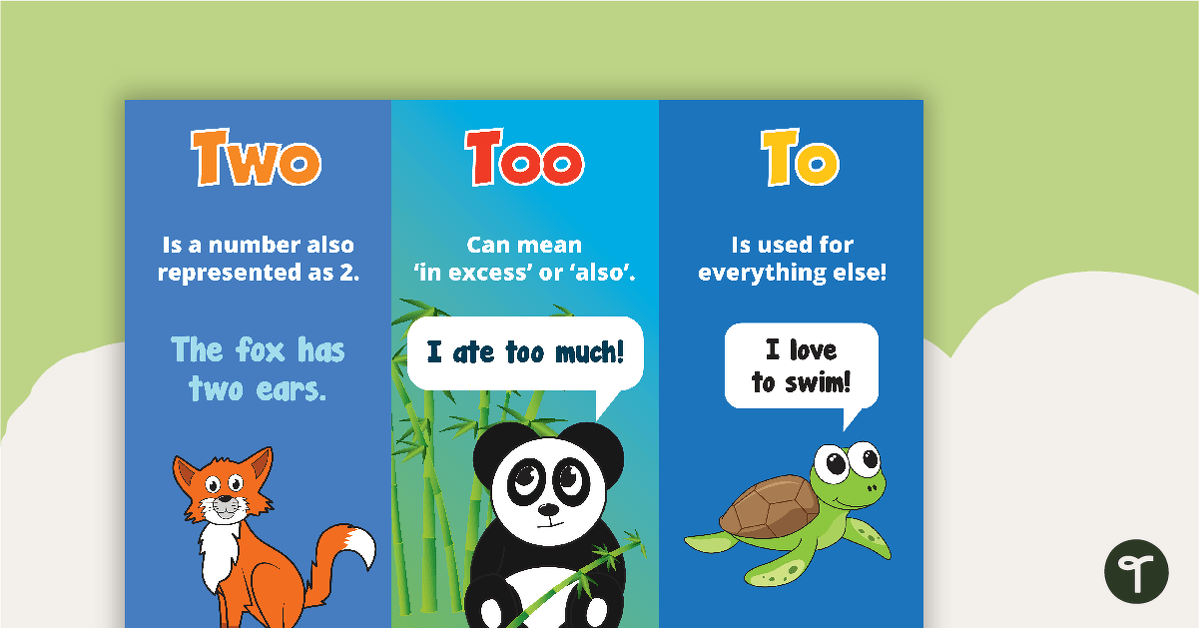 Two, Too and To Homophones Poster Original Design teaching resource
