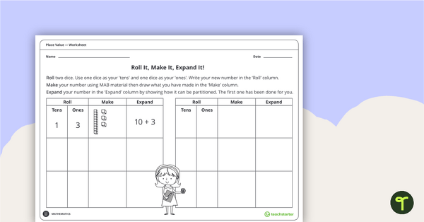 Image of Roll It, Make It, Expand It! - Place Value Worksheet