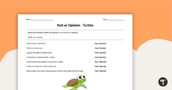 Fact or Opinion - Turtle Worksheet teaching resource