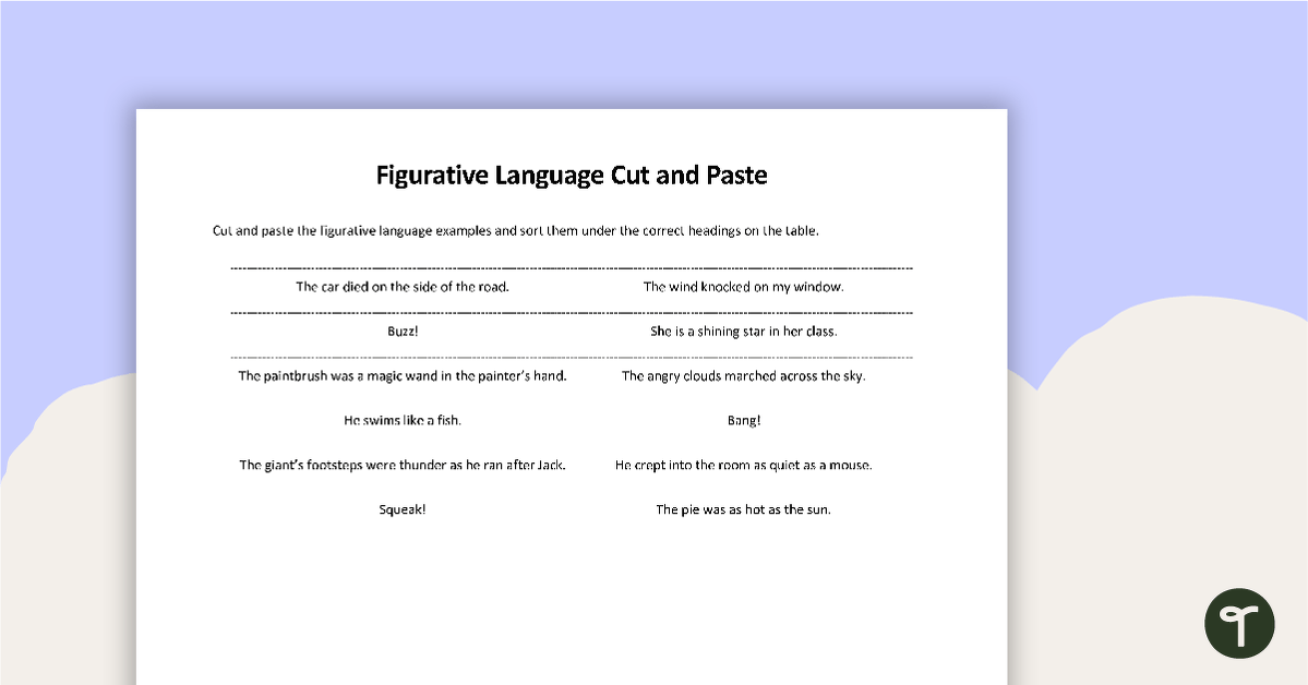 Figurative Language - Sorting Worksheet teaching resource
