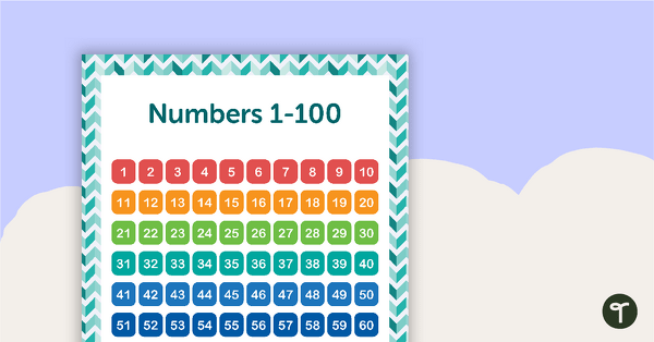 Teal Chevron - Numbers 1 to 100 Chart teaching resource