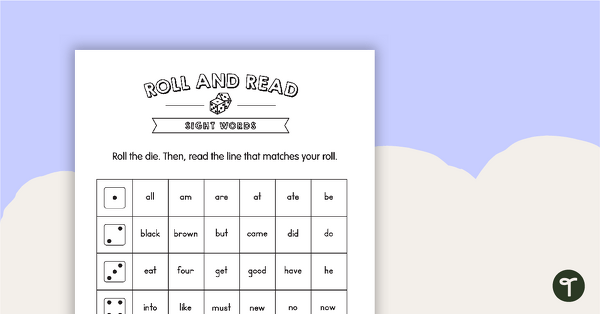 Roll and Read – Sight Words – Kindergarten teaching resource