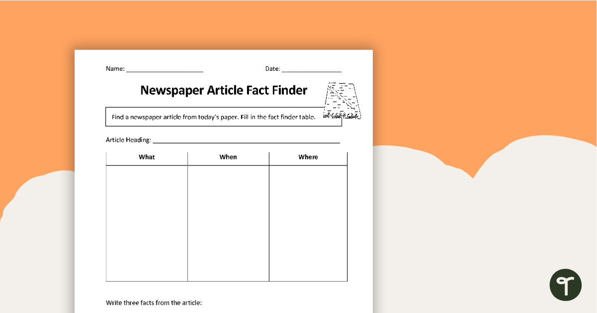 Preview image for Recalling Facts - Newspaper Worksheet - teaching resource