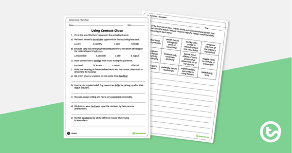 Using Context Clues – Worksheet teaching resource