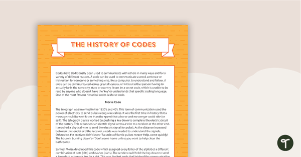 Go to Comprehension - The History of Codes teaching resource