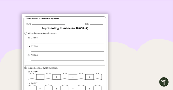 Number Worksheets - Number and Place Value - Year 4 teaching resource