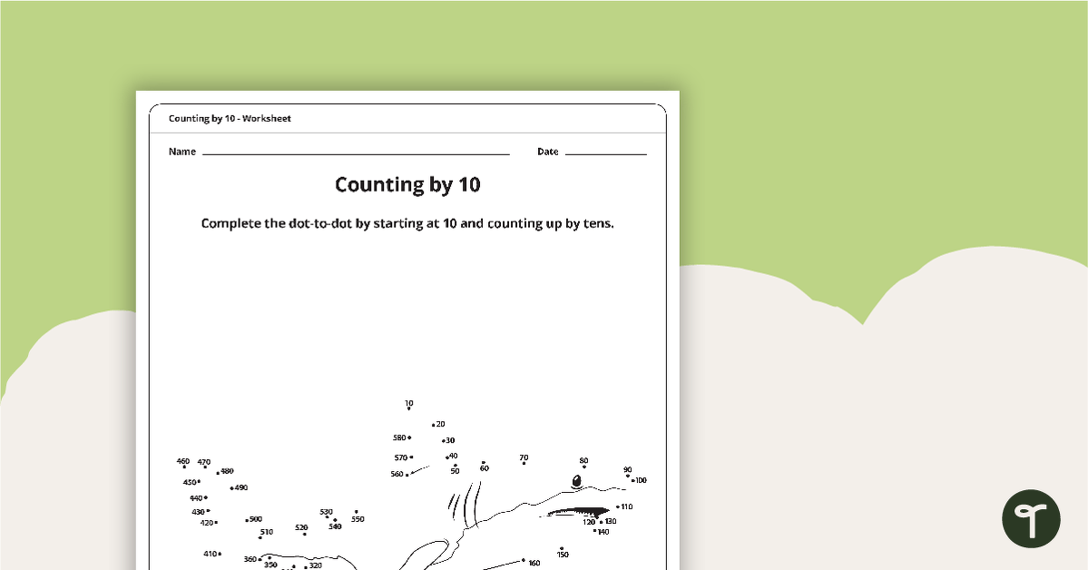 Dot-to-Dot Drawing - Numbers by 10 - Shark teaching resource