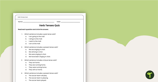 Verb Tenses Quiz teaching resource