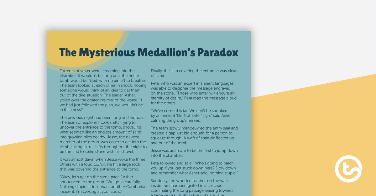 The Mysterious Medallion's Paradox – Worksheet teaching resource