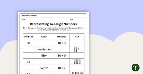 Preview image for Representing Two-Digit Numbers - Place Value Worksheet - teaching resource