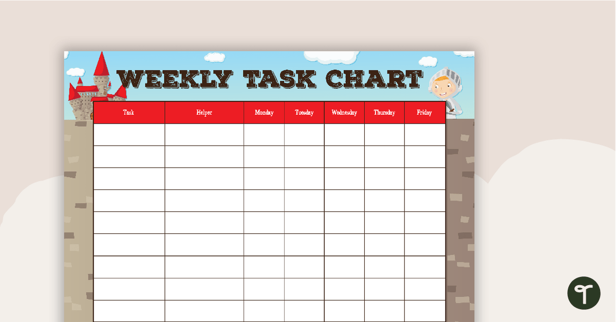 Fairy Tales and Castles - Weekly Task Chart teaching resource